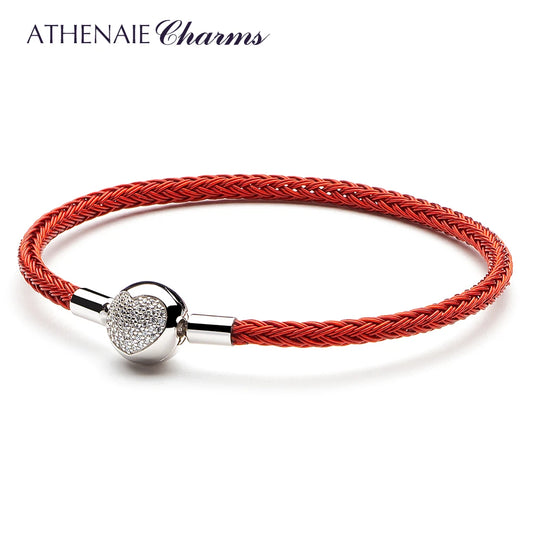 ATHENAIE Red Wire Charm Bracelet With CZ Love Heart Clasp - D&D Moda